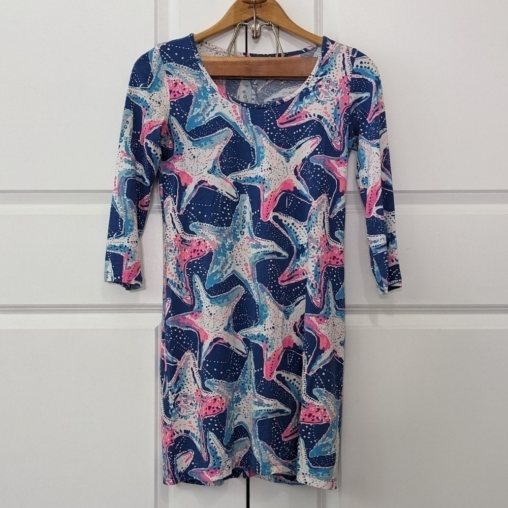 Lilly Pulitzer Beacon Dress Women's XS Blue Pink Star Struck Pima Cotton
